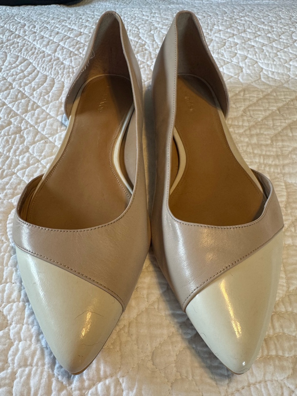Calvin Klein Neutral Two-Tone Pointed Toe D'Orsay Flats - Cream & Taupe-Sz 10